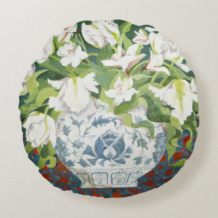 White double tulips and alstroemerias 2013 round cushion