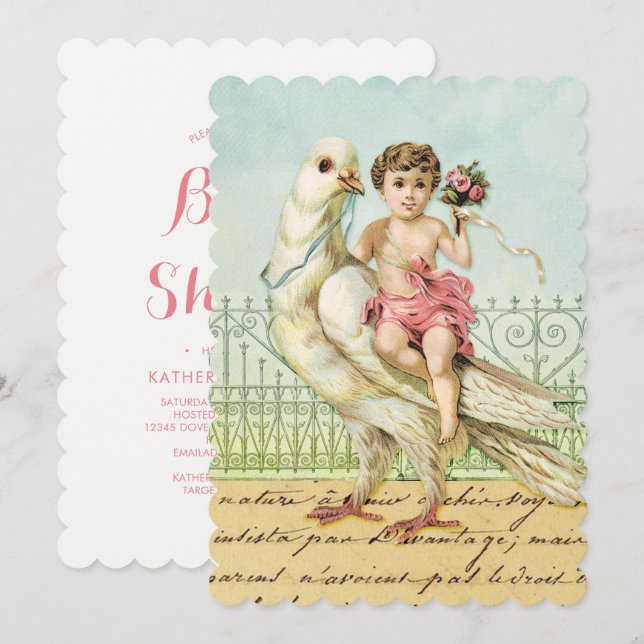 White Dove and Cherub Baby Shower Invitation (Front/Back)