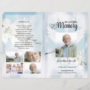 White Dove and Floral Funeral Program template
