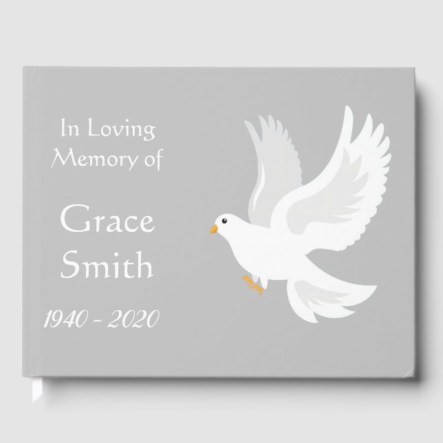 White dove art funeral memory guest book (Front)