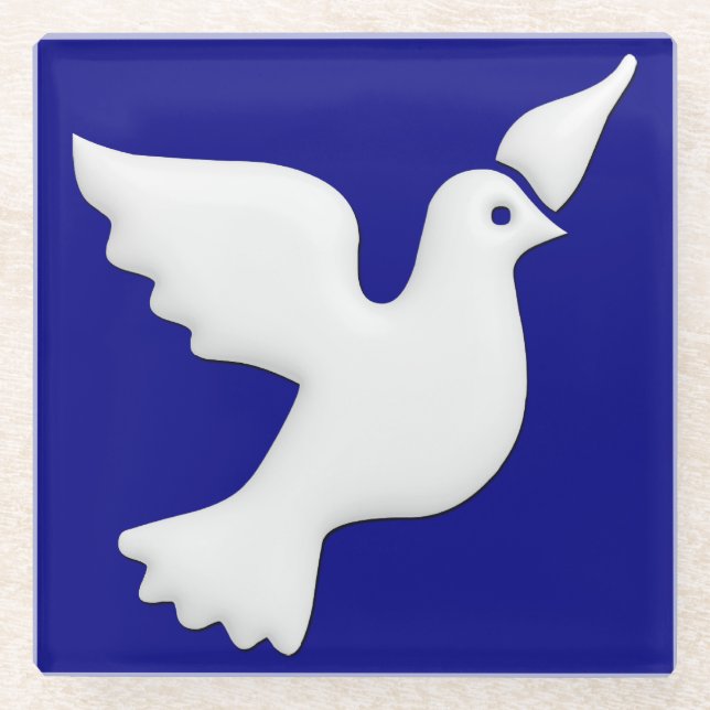 White Dove Belight Facing Right Glass Coaster (Front)