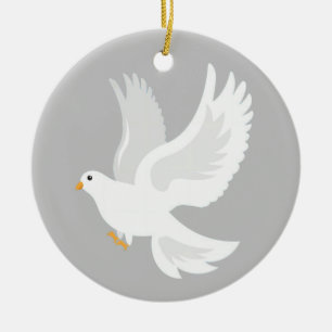 White dove bird on grey ceramic tree decoration