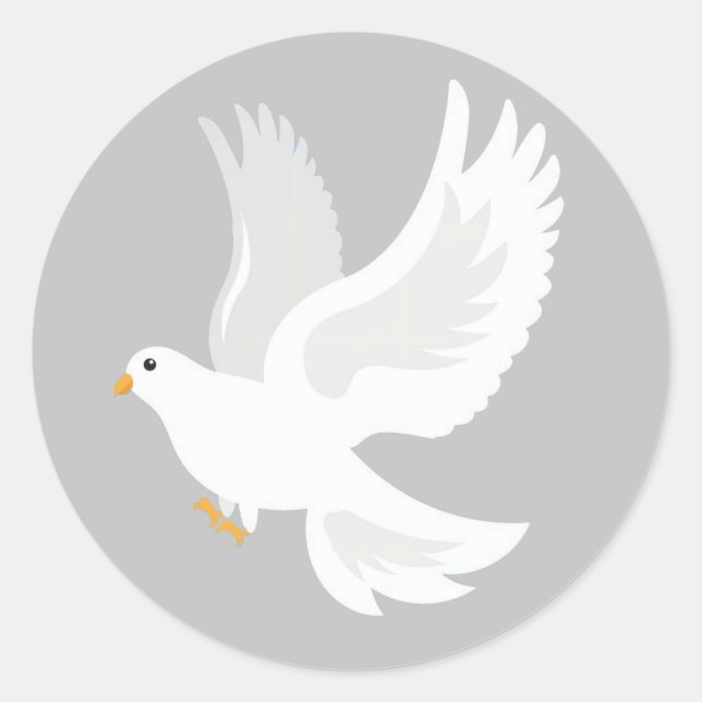 White dove bird on grey classic round sticker (Front)