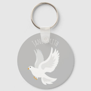 White dove bird on grey key ring