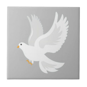 White dove bird on grey tile