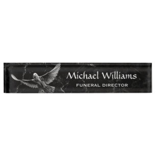 White Dove Black Marble Funeral Director  Nameplate