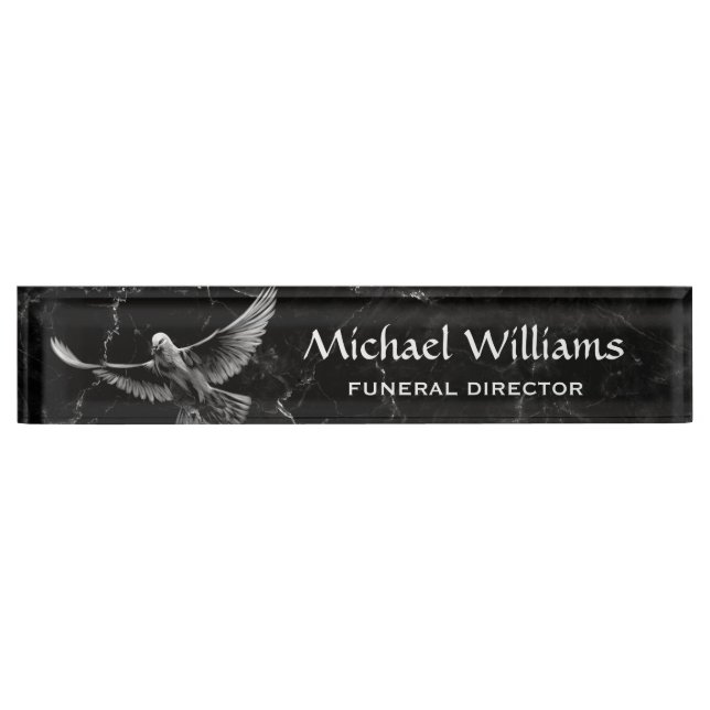 White Dove Black Marble Funeral Director  Nameplate (Front)