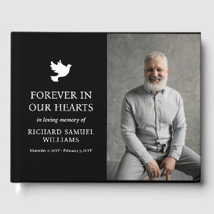 White Dove Black Minimalist In Loving Memory Photo Guest Book