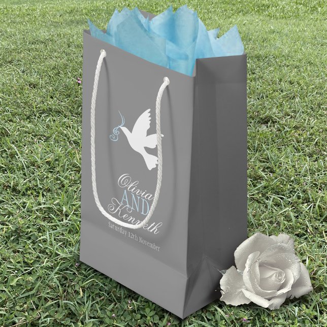 White dove blue grey wedding favour custom bags (Creator Uploaded)