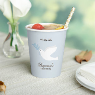 White Dove Boy Christening Personalised Paper Cups