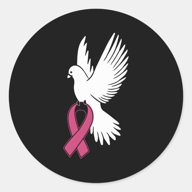 White Dove Carrying Breast Cancer Awareness K Ribb Classic Round Sticker (Front)