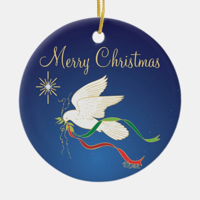 White Dove Ceramic Tree Decoration (Front)