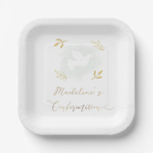 white dove Confirmation  Paper Plate