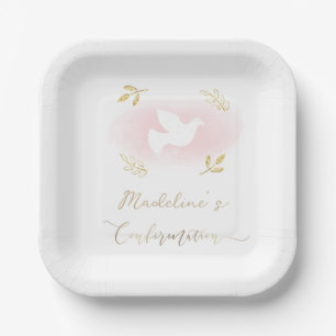 white dove Confirmation  Paper Plate