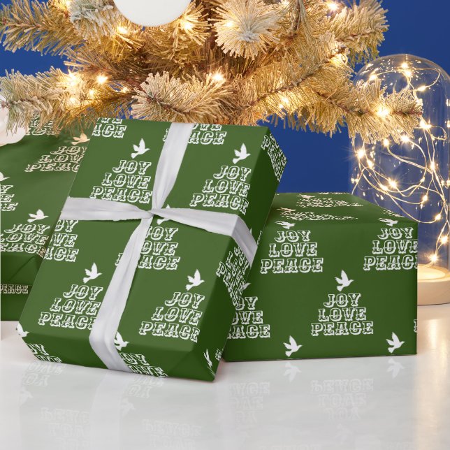 White dove dark green joy love peace Christmas Wrapping Paper (Holidays)