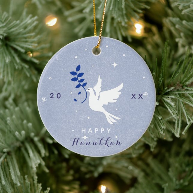 White Dove Happy Hanukkah Year Chrismukkah Ceramic Tree Decoration (Tree)