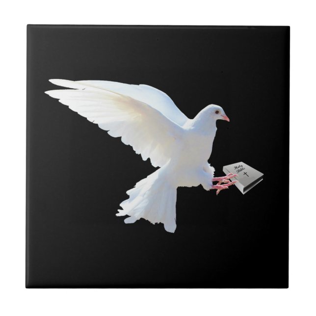 WHITE DOVE HOLDING BIB TILE (Front)
