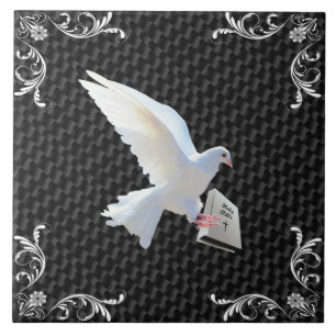 WHITE DOVE HOLDING BIBLE TILE