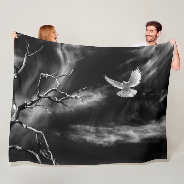 WHITE DOVE in GREY SKIES Fleece Blanket (In Situ)