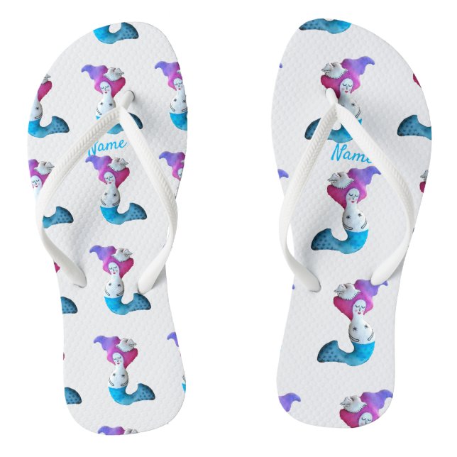 White Dove Mermaid Thunder_Cove Flip Flops (Footbed)