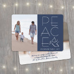 White Dove Modern Unique Peace 2 Photo Navy Blue Holiday Card<br><div class="desc">Wish family and friends a simple gift of peace for the holidays with an elegant dove two photo greeting card. All wording on this template is simple to customise, making it suitable for Christmas, New Years, Hanukkah and Rosh Hashanah. The modern minimalist navy blue and white design features a mourning...</div>