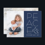White Dove Modern Unique Peace 2 Photo Navy Blue Holiday Postcard<br><div class="desc">Wish family and friends a simple gift of peace for the holidays with an elegant dove two photo postcard. All wording on this template is simple to customise, making it suitable for Christmas, New Years, Hanukkah and Rosh Hashanah. The modern minimalist navy blue and white design features a mourning dove...</div>