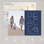 White Dove Modern Unique Peace 2 Photo Navy Blue Holiday Postcard<br><div class="desc">Wish family and friends a simple gift of peace for the holidays with an elegant dove two photo postcard. All wording on this template is simple to customise, making it suitable for Christmas, New Years, Hanukkah and Rosh Hashanah. The modern minimalist navy blue and white design features a mourning dove...</div>