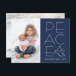 White Dove Modern Unique Peace 2 Photo Navy Blue Holiday Postcard<br><div class="desc">Wish family and friends a simple gift of peace for the holidays with an elegant dove two photo postcard. All wording on this template is simple to customise, making it suitable for Christmas, New Years, Hanukkah and Rosh Hashanah. The modern minimalist navy blue and white design features a mourning dove...</div>