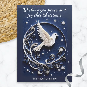 White Dove of Peace Elegant Simple Blue Christmas Holiday Card