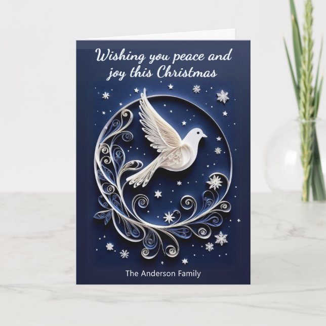 White Dove of Peace Faux Papercraft Christmas Holiday Card (Front)