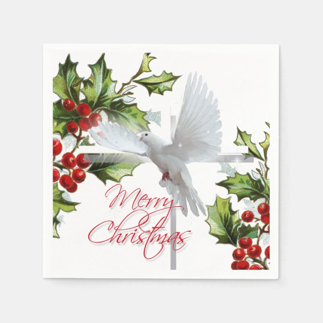 White dove of peace holiday mistletoe christmas napkin (Front)
