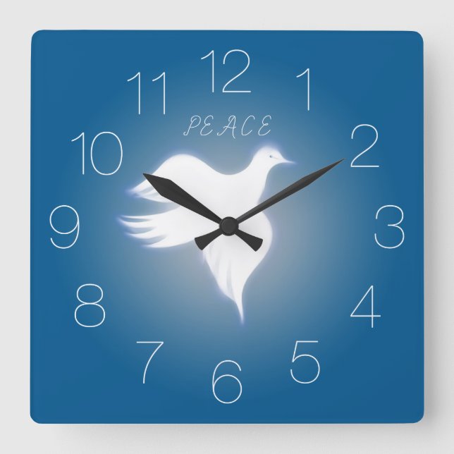 White Dove Of Peace Numbered Square Wall Clock (Front)