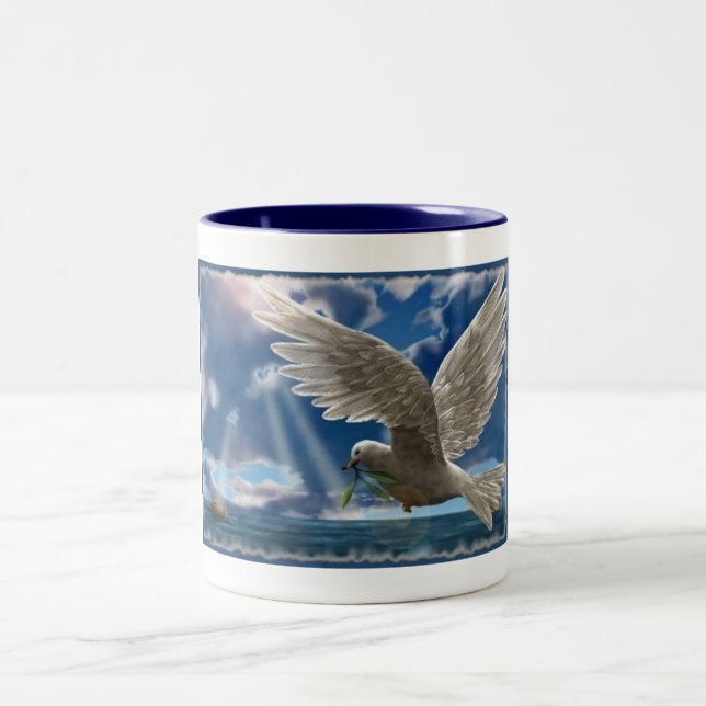 White Dove Of Peace Two-Tone Coffee Mug (Center)
