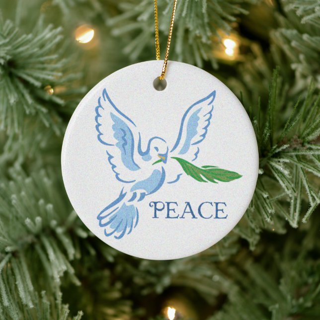 White Dove of Peace With Olive Branch Ceramic Tree Decoration (Tree)