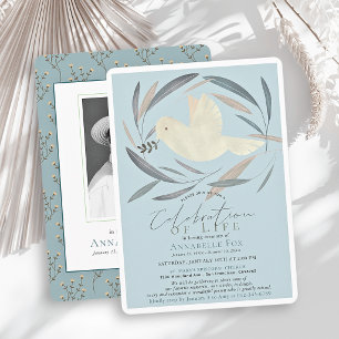 White Dove Olive Blue Celebration of Life Funeral Invitation