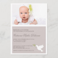White Dove & Olive Branch Photo Baptism Invitation
