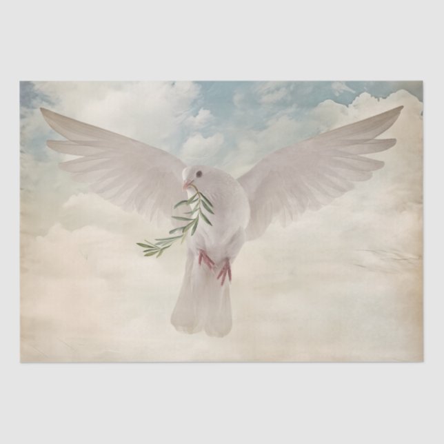 White Dove Olive Branch Watercolor Tissue Paper (Front)