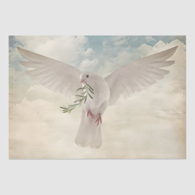 White Dove Olive Branch Watercolor Tissue Paper (Front)