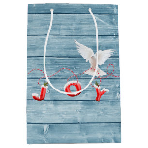 White Dove On Blue Barn Wood  Medium Gift Bag