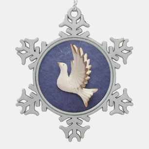 White dove on blue snowflake ornament