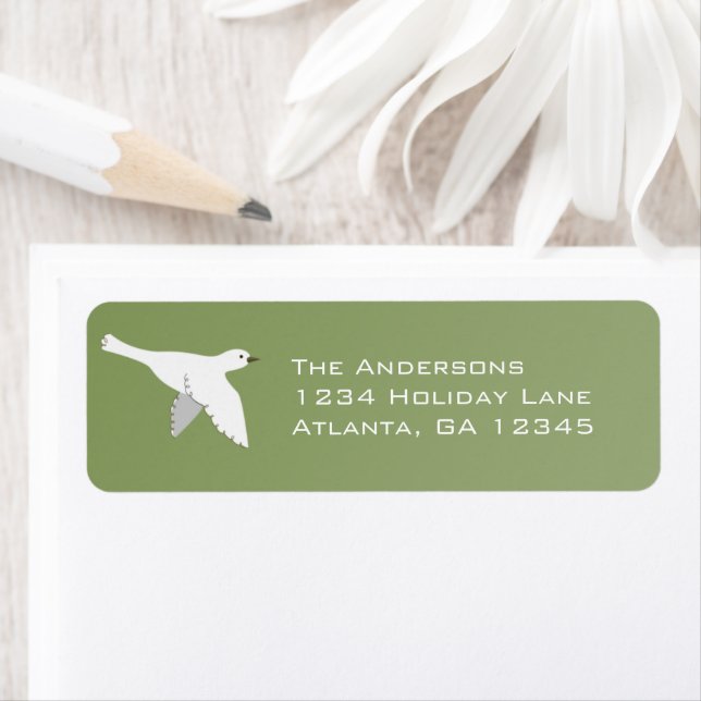 White Dove on Christmas Green Labels (Insitu)