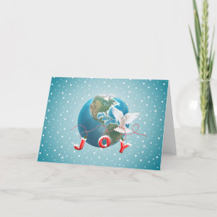 White Dove On Earth Planet With JOY Text Holiday Card