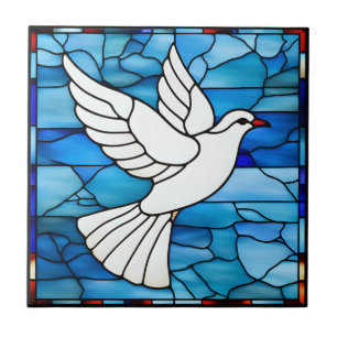 White Dove on Stained Glass Tile