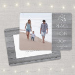 White Dove Peace Hope Joy Simple Photo Grey Wood Holiday Card<br><div class="desc">Wish family and friends a simple gift of peace for the holidays with an elegant dove one photo greeting card. All wording on this template (including "Peace Hope Joy"on front) is simple to customise, making it suitable for Christmas, New Years, Hanukkah and Rosh Hashanah. The modern grey and white design...</div>