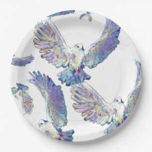 White Dove Peace Love Bird Maureen Girard Paper Plate