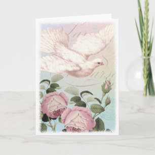 White Dove Pink Roses Sympathy or Peace Card
