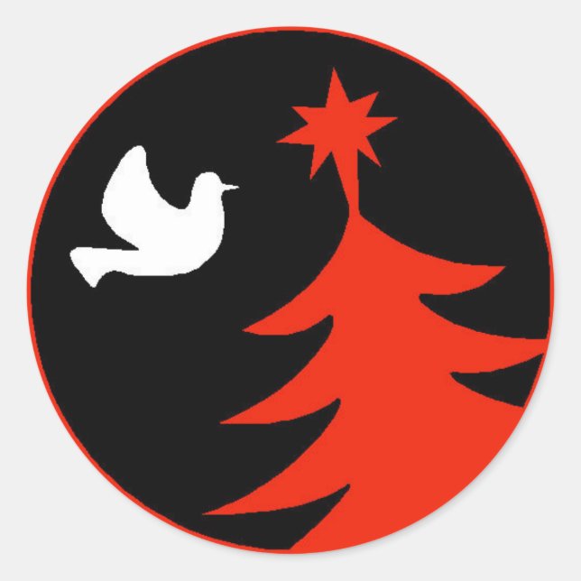 White Dove Red Christmas Tree Postage Stickers (Front)