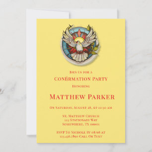 White Dove Red Flamed Confirmation Invitation