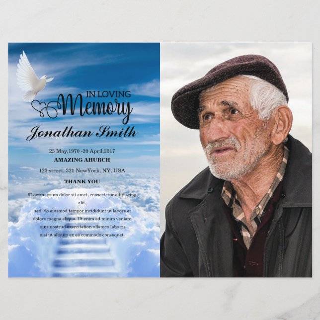 White dove & Sky Funeral Program template (Front)