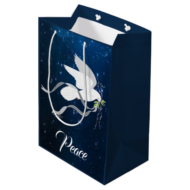 White Dove Spreading Peace Medium Gift Bag (Back Angled)
